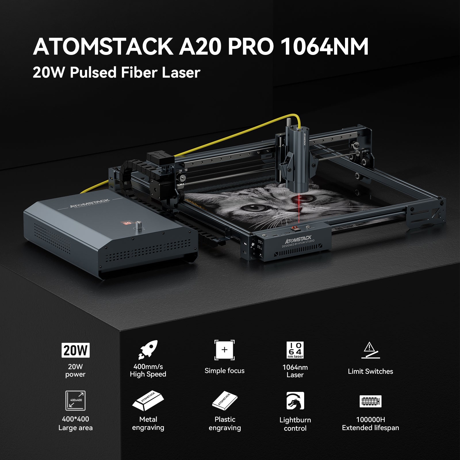 AtomStack A20 Pro 1064 nm 20 W Faserlaser-Markierungs- und Graviermaschine