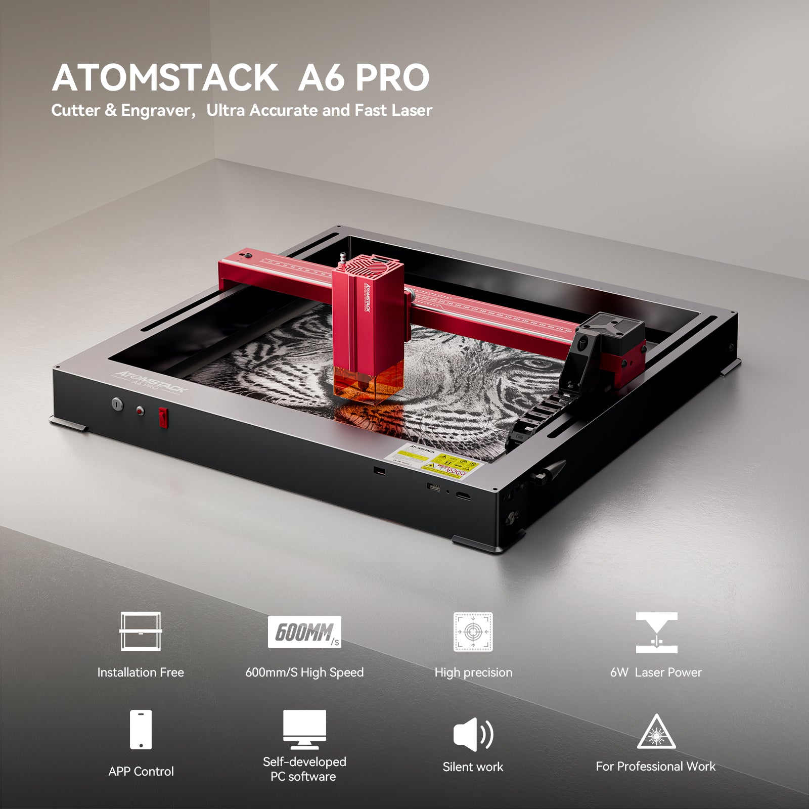 AtomStack A6 Pro Optical Power 6W Unibody-Rahmen-Lasergravierer