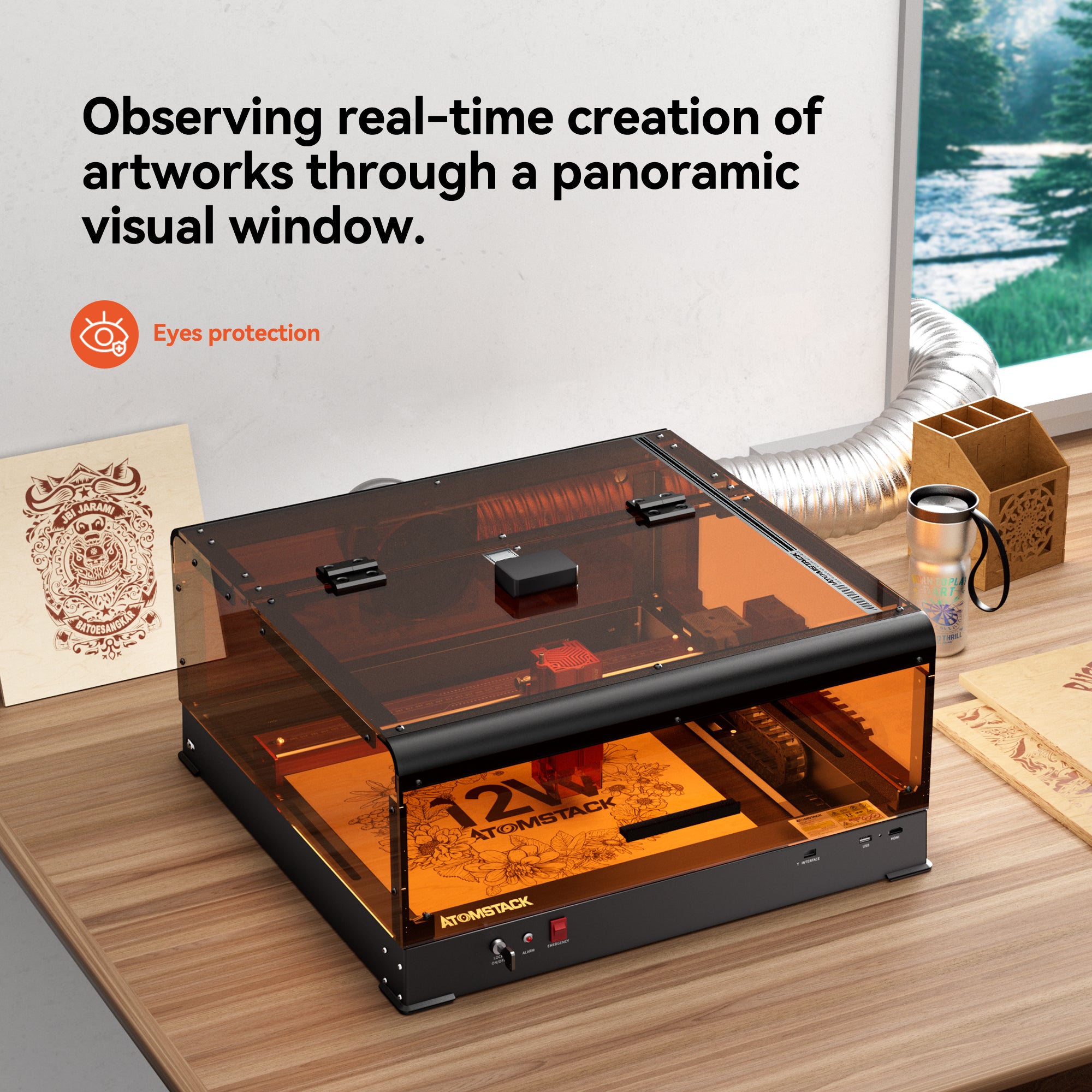 Boîtier AtomStack B3 - Boîtier de protection anti-poussière pour machine de gravure laser avec caméra pour la série A6