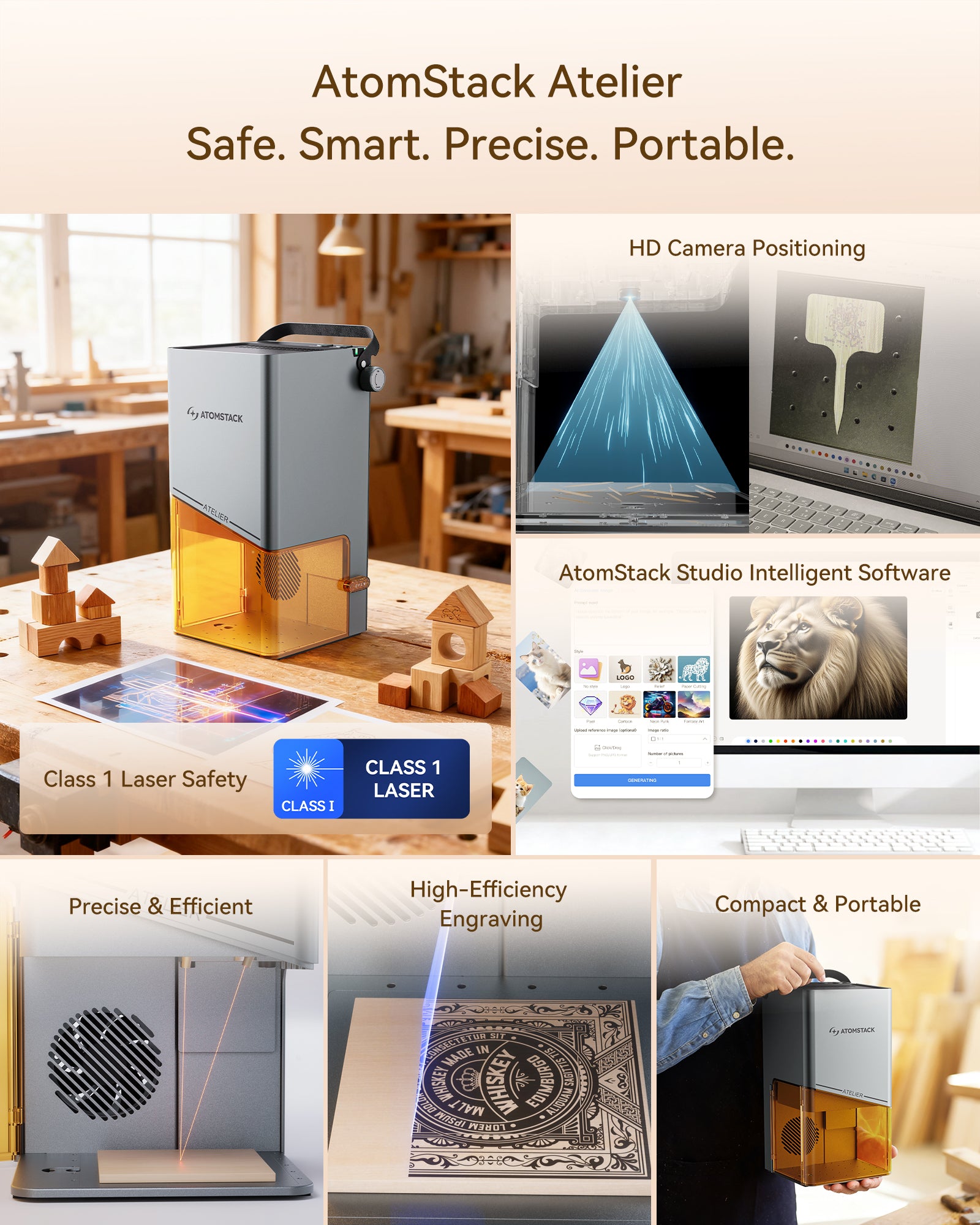 AtomStack Atelier AI Diode Laser Engraver with Built-in Camera