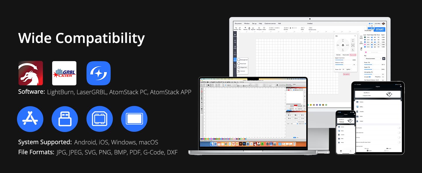 Taglierina e incisore laser AtomStack A40 Pro dotato di kit Air Assist F60