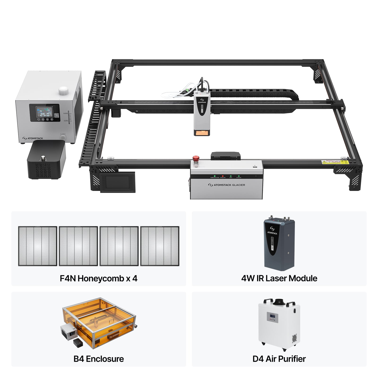 Grabador láser de diodo refrigerado por agua AtomStack Glacier 120W/90W