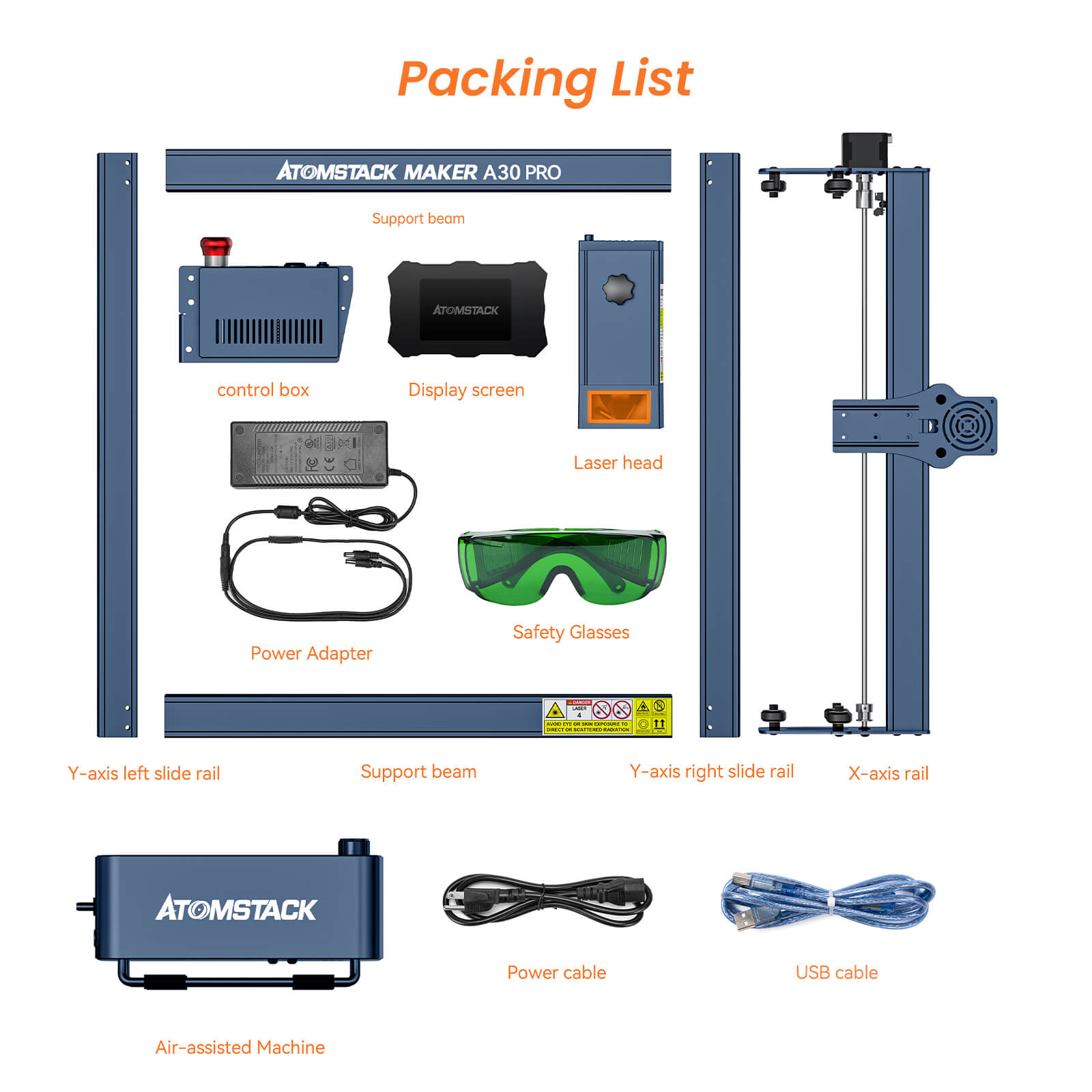 AtomStack A30 Pro Laser Machine with F60 Air Assist Kit and A30 Extension Kit 850*400mm