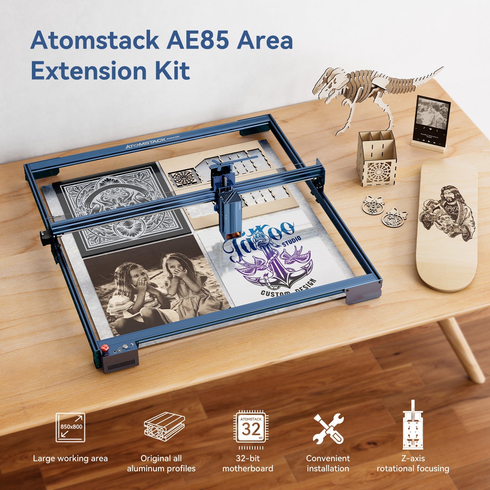 AtomStack AE85 Extra Large Laser Engraving Area Extended Kit 850x800