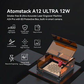 Grabador láser de marco unibody AtomStack A12 de potencia ultraóptica de 24 W
