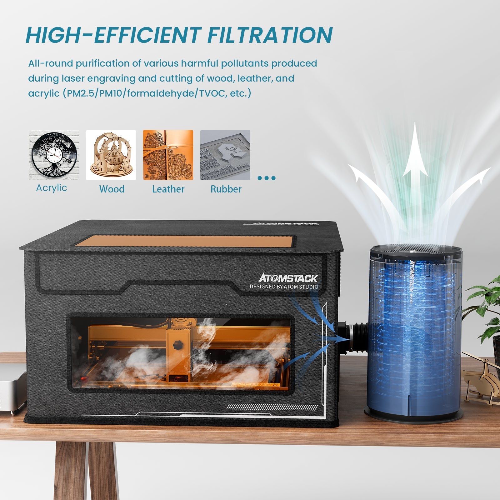 AtomStack D2 Air Purifier for Laser Engraver and Cutter With AP2 Air Purifier Filter Replacement