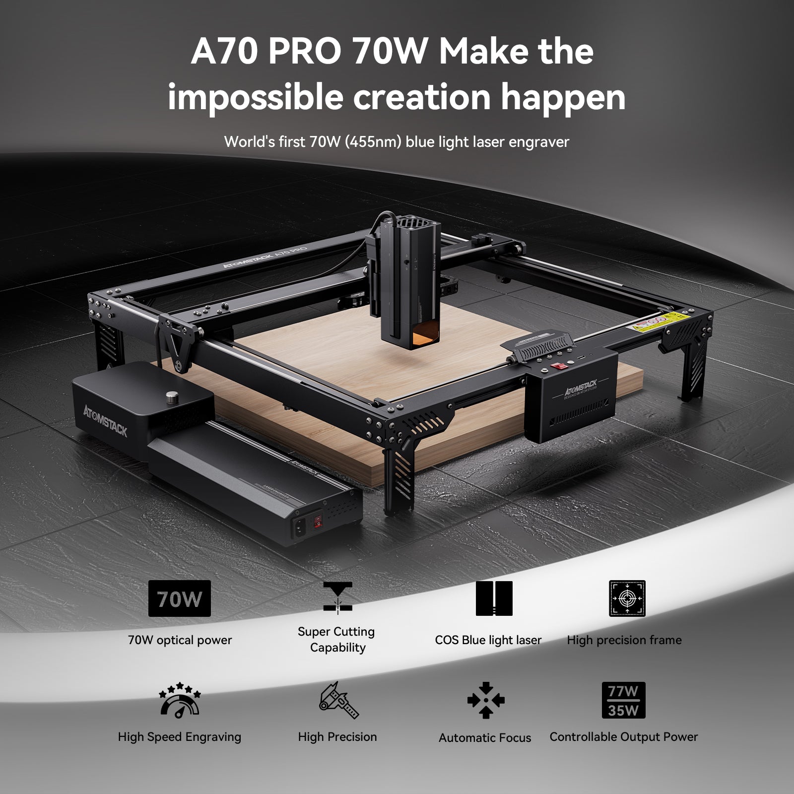 AtomStack A70 Pro - the world's first 70-watt blue laser engraver 15 AtomStack A70 Pro Laser Machine Equipped with F60 Air Assist Kit