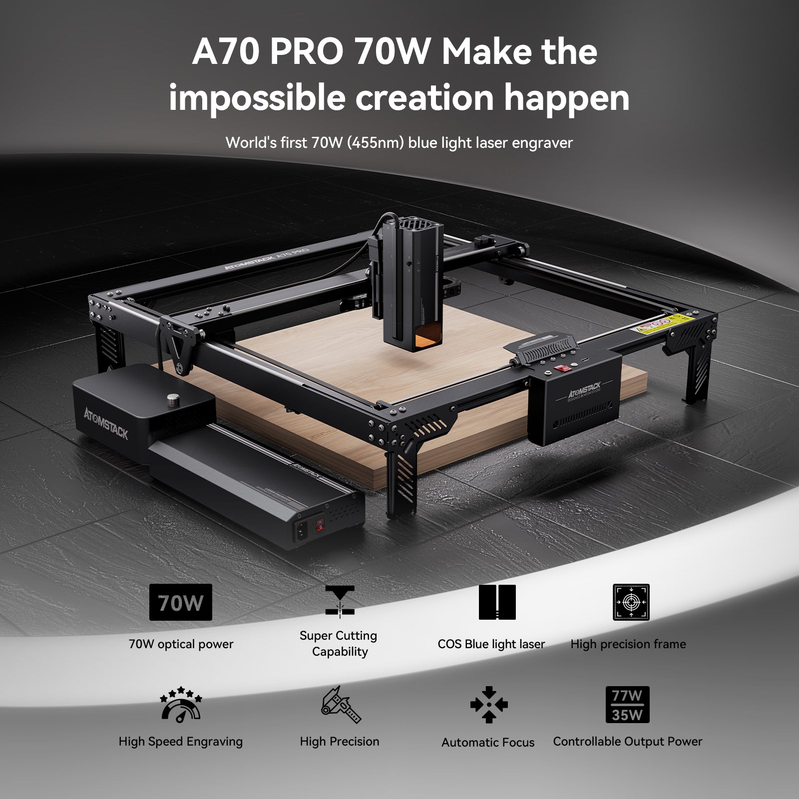 AtomStack A70 Pro – a világ első 70 wattos kéklézeres gravírozója