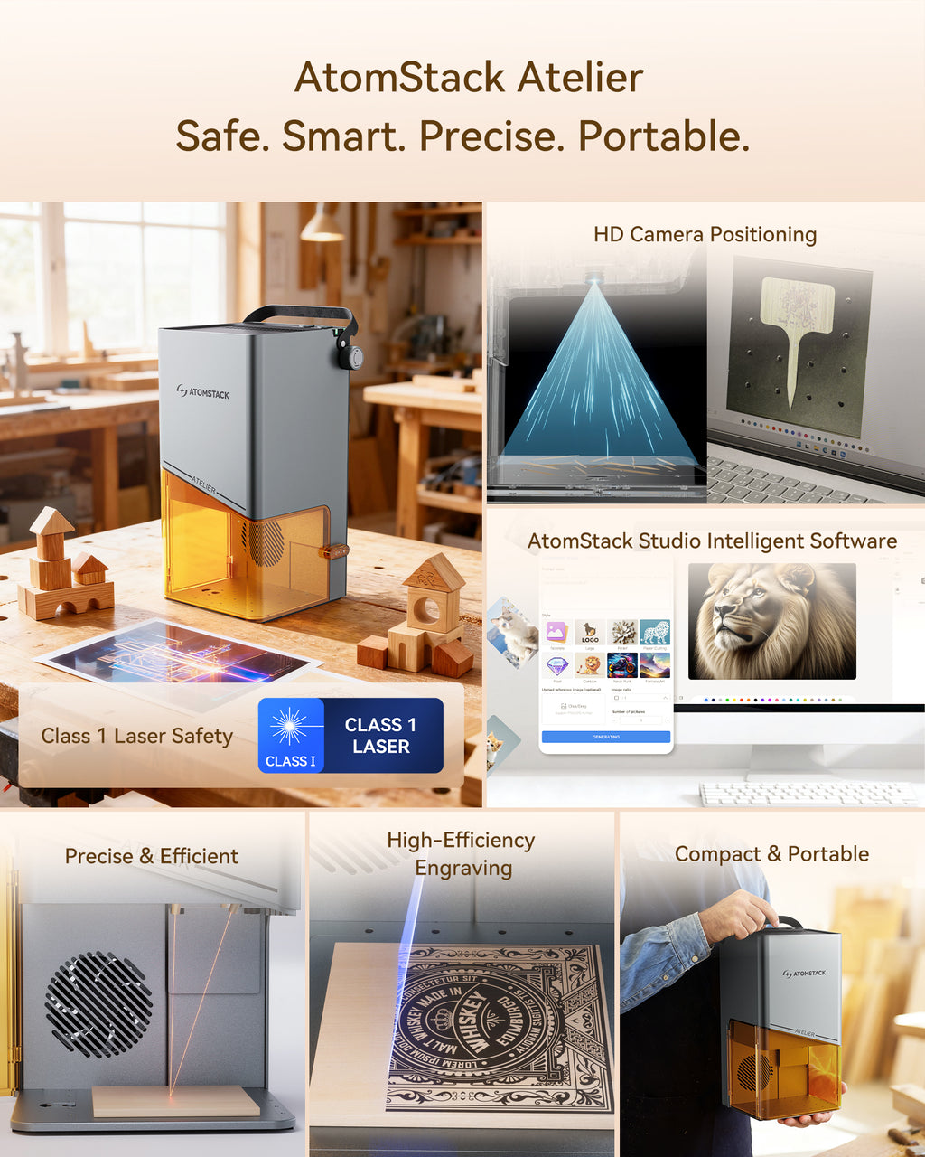 AtomStack Atelier AI Diodenlasergravierer mit integrierter Kamera