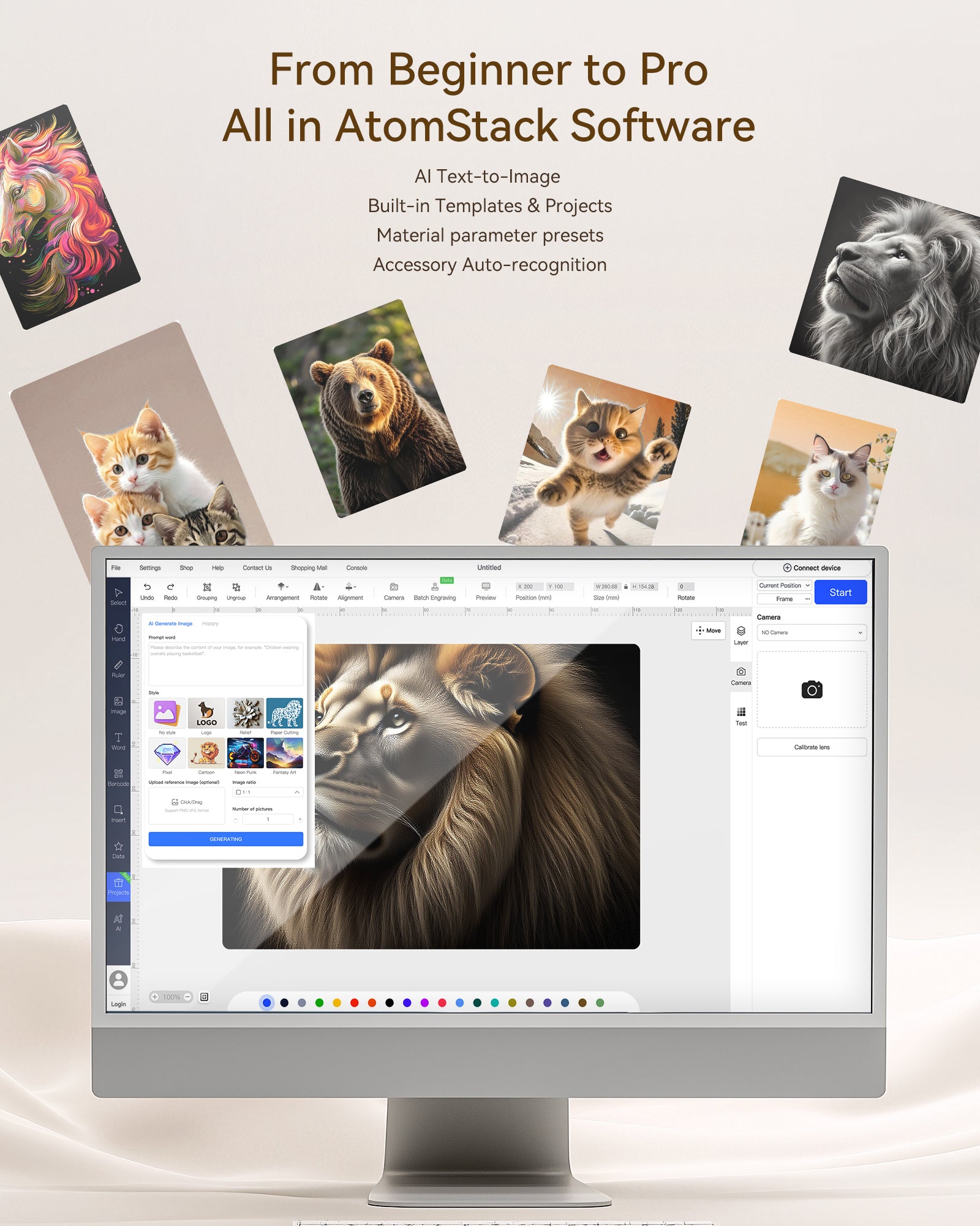 AtomStack Atelier AI Diodenlasergravierer mit integrierter Kamera