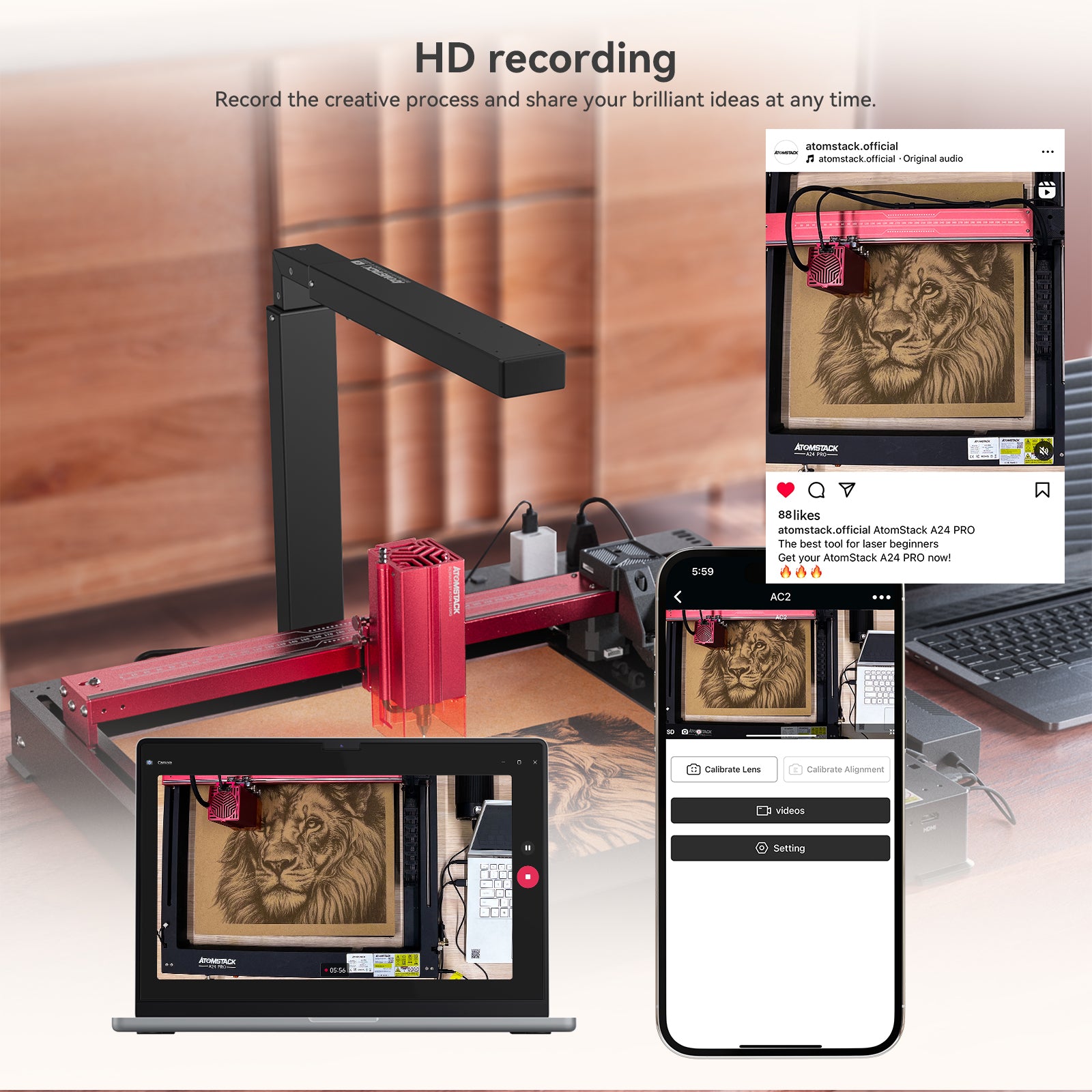 Cámara inalámbrica AtomStack AC2 para máquina de corte y grabado láser