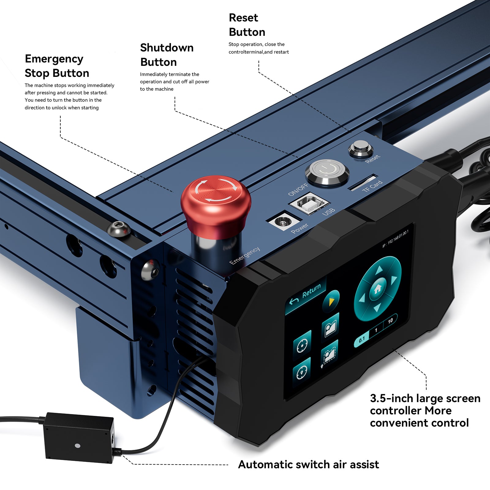 Máquina de corte y grabado láser de gran tamaño AtomStack A40 Max con kit de asistencia neumática F60