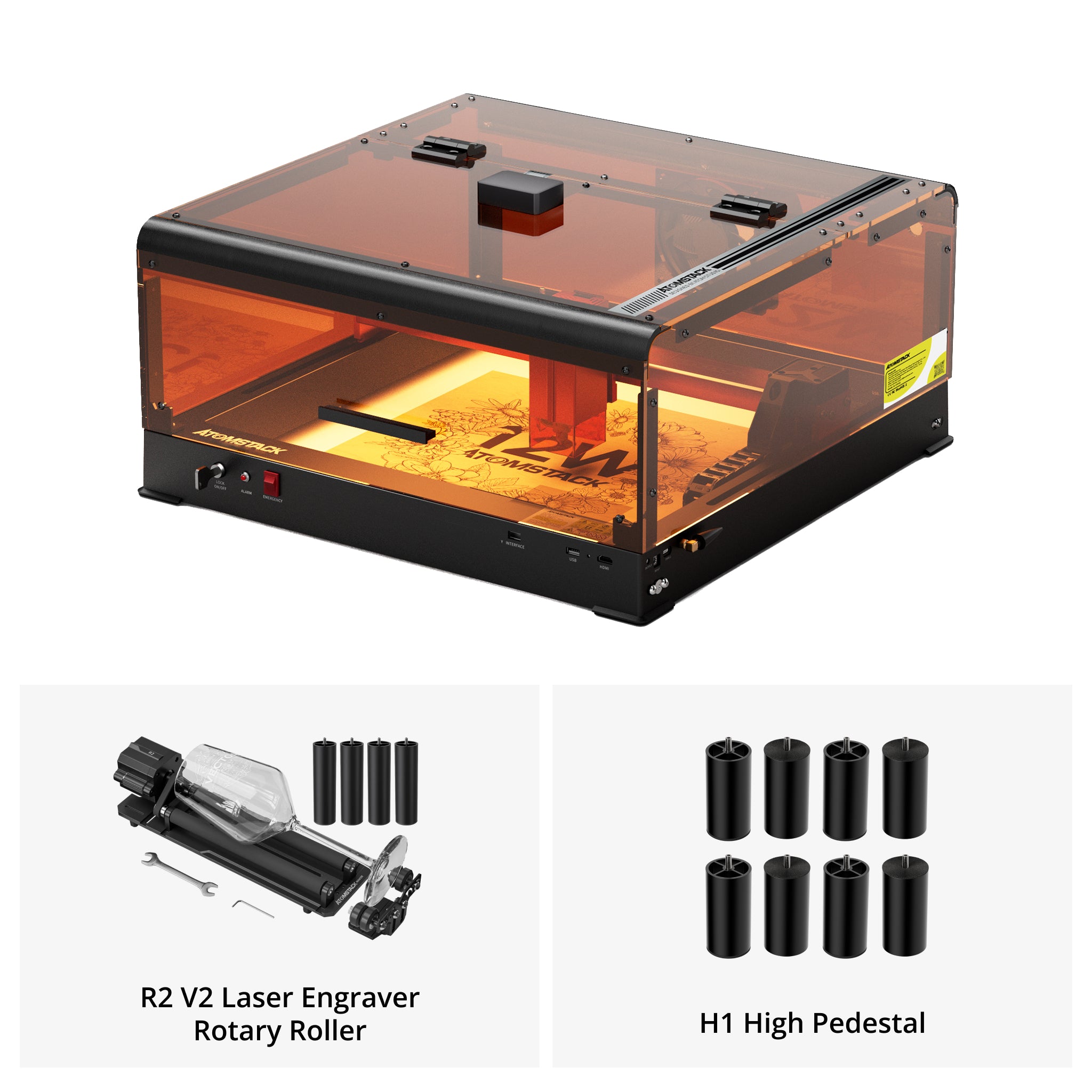 Grabador láser de marco unibody AtomStack A12 de potencia ultraóptica de 24 W