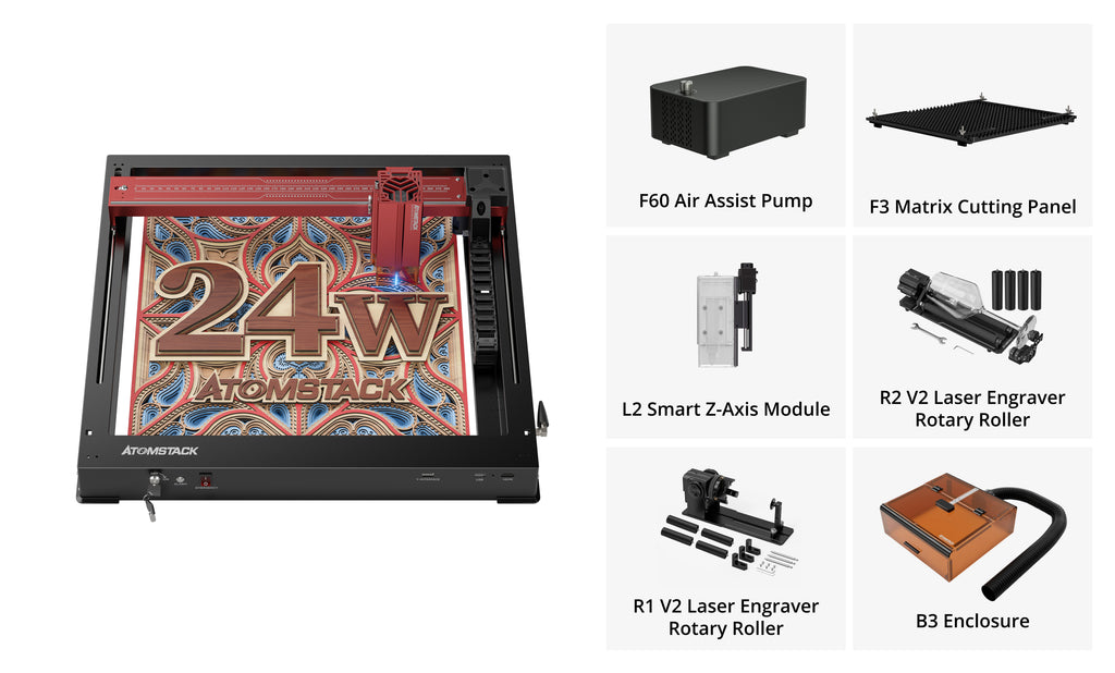 AtomStack A24 Pro Optical Power 24W Unibody-Rahmen-Lasergravierer 