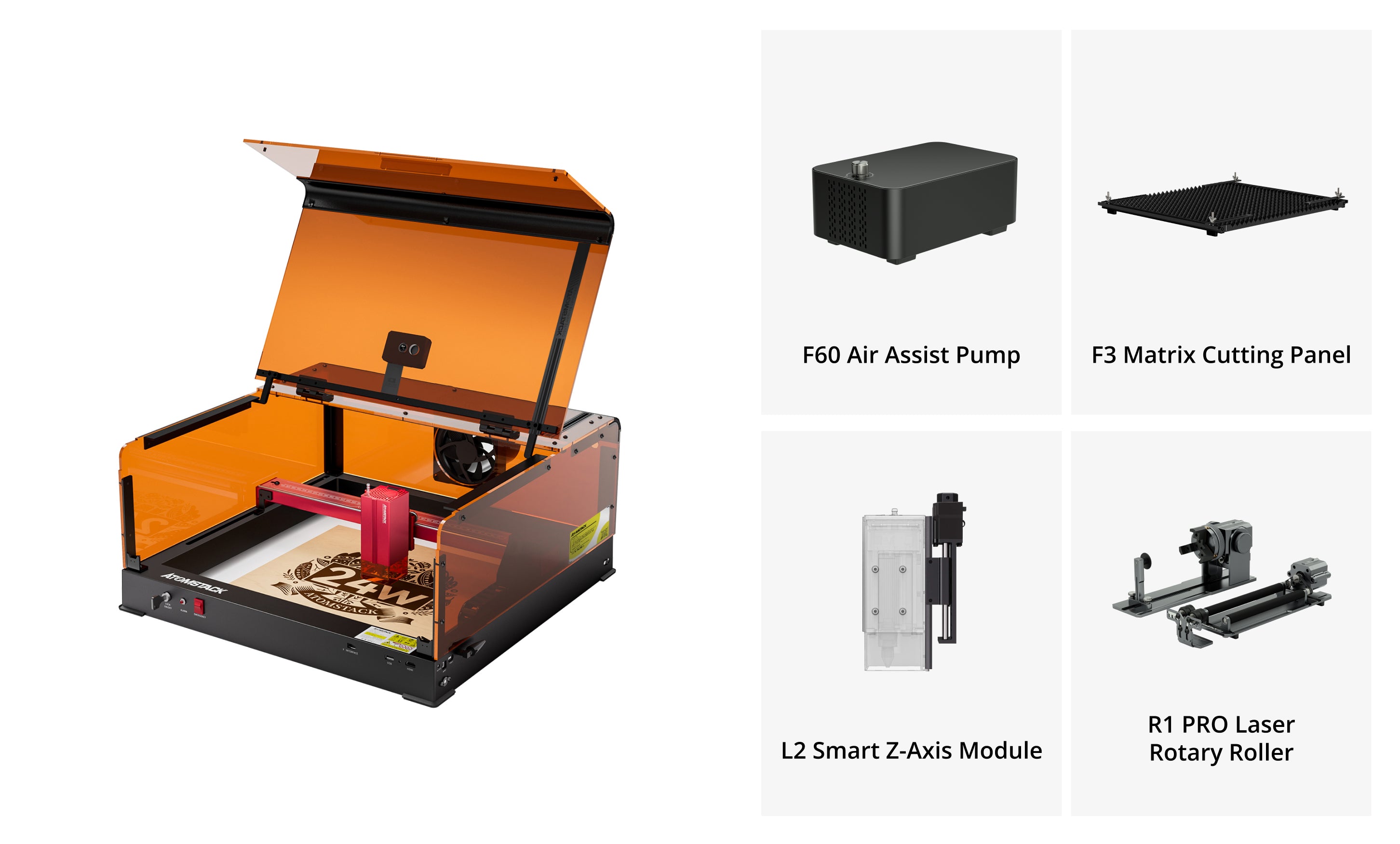 AtomStack A24 Ultra Optical Power 24W Unibody Frame Laser Engraver