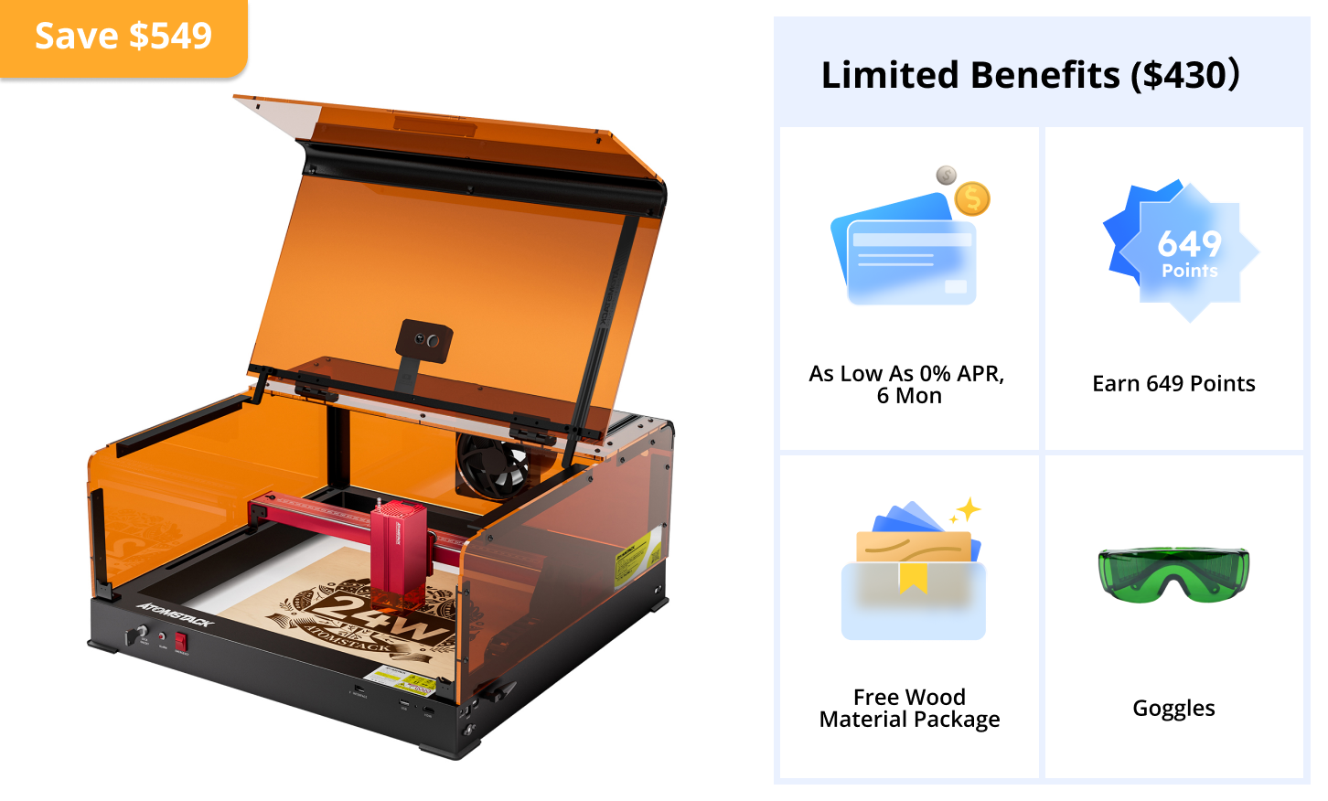 AtomStack A24/X24 Ultra Optical Power 24W Unibody Frame Laser Engraver