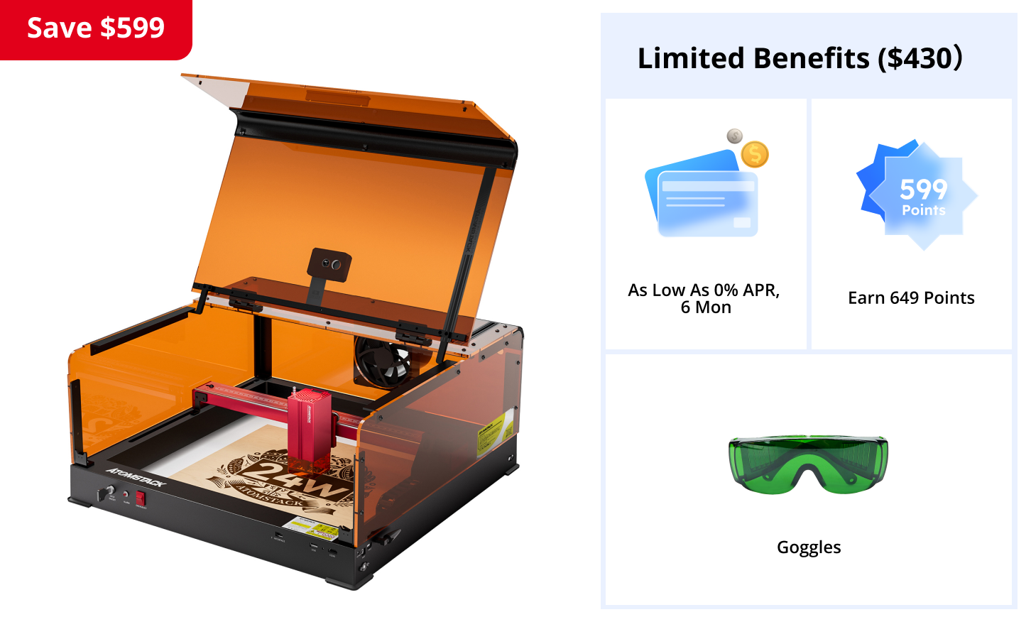 AtomStack A24 Ultra Optical Power 24W Unibody Frame Laser Engraver