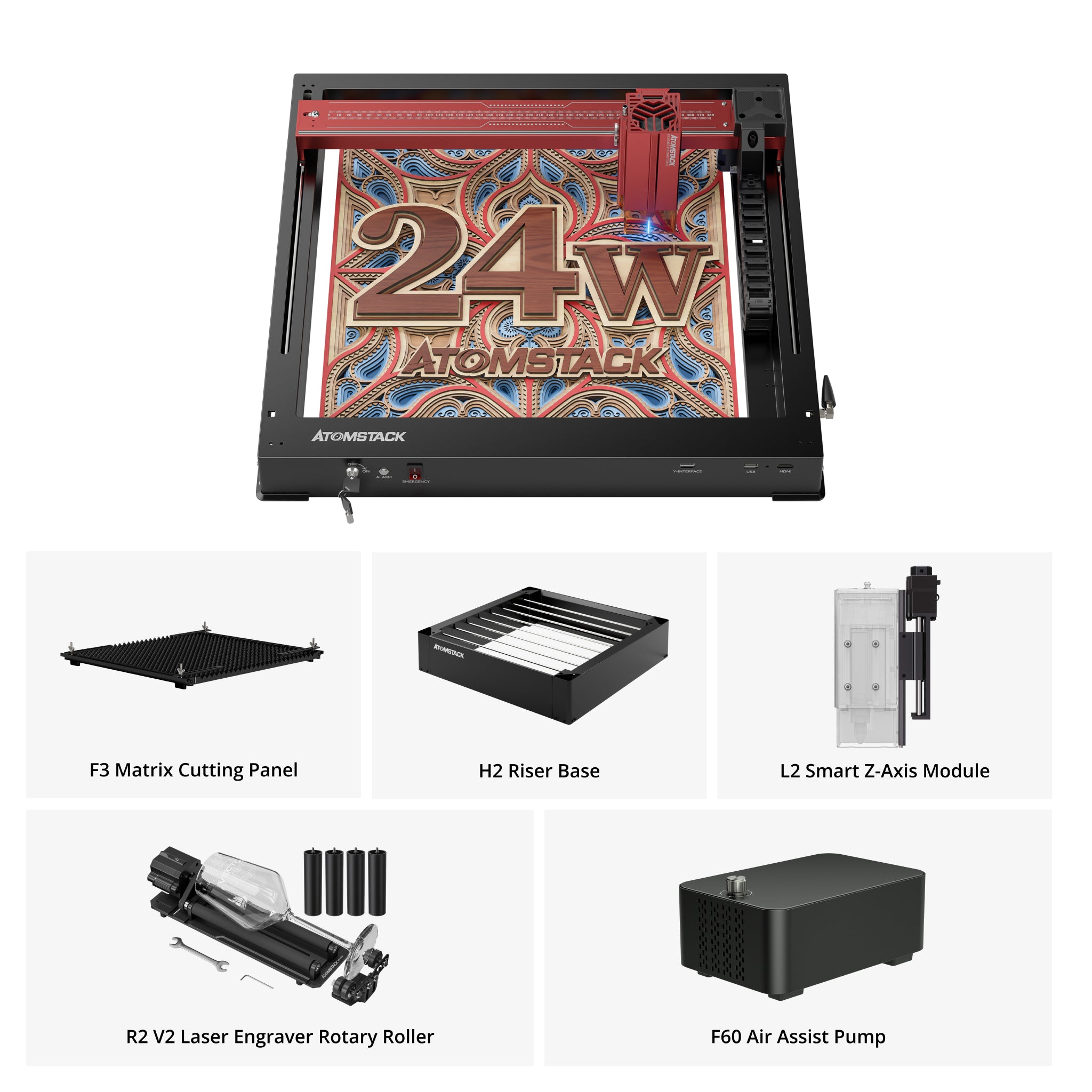 AtomStack A24/X24 Pro Optical Power 24W Unibody Frame Laser Engraver