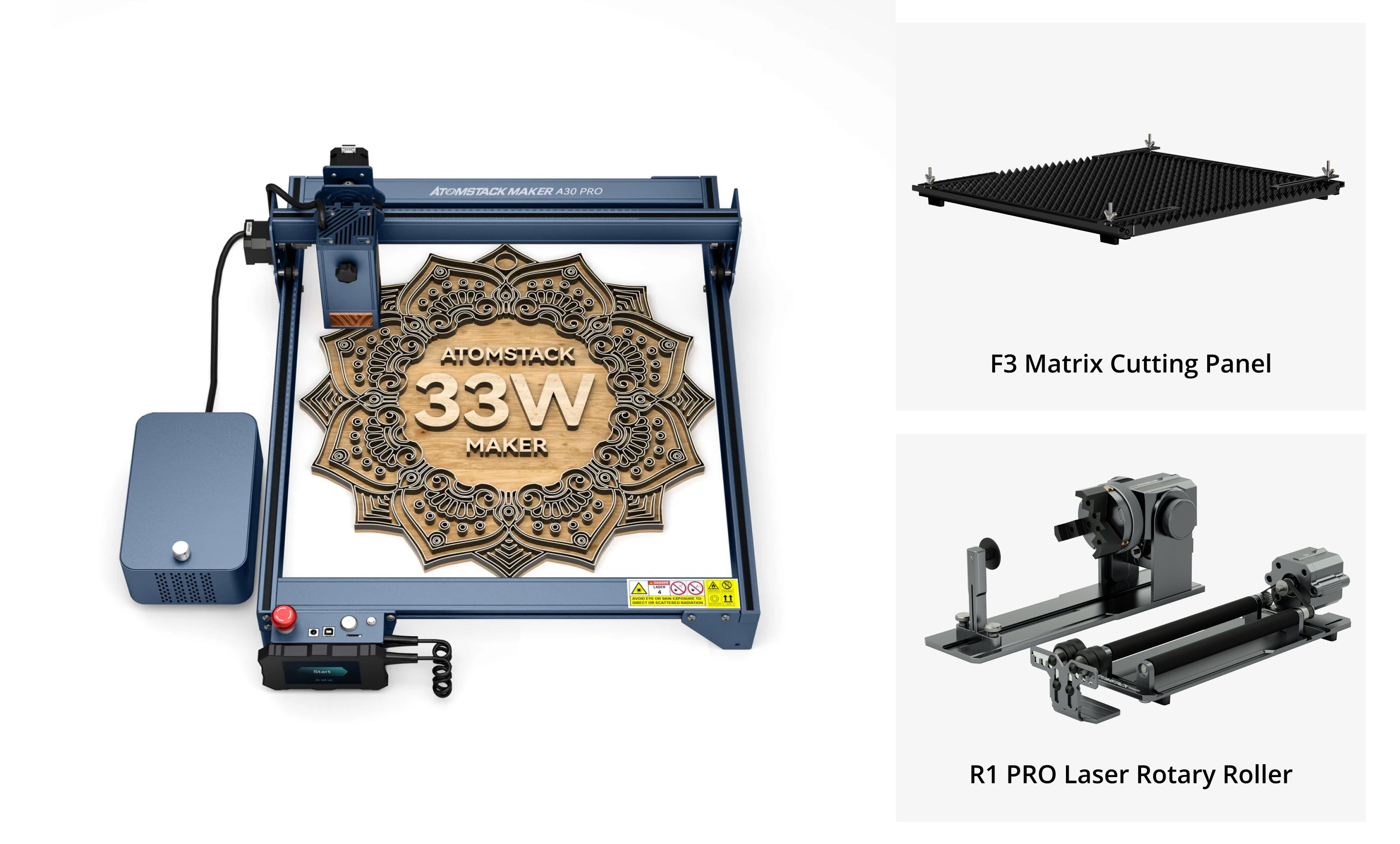 Machine de gravure et de découpe laser AtomStack A30 Pro avec kit d'assistance pneumatique F30 Pro 