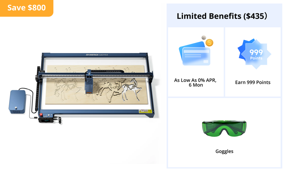 AtomStack A40/X40 Max Large Size Laser Engraving And Cutting Machine with F60 Air Assist Kit