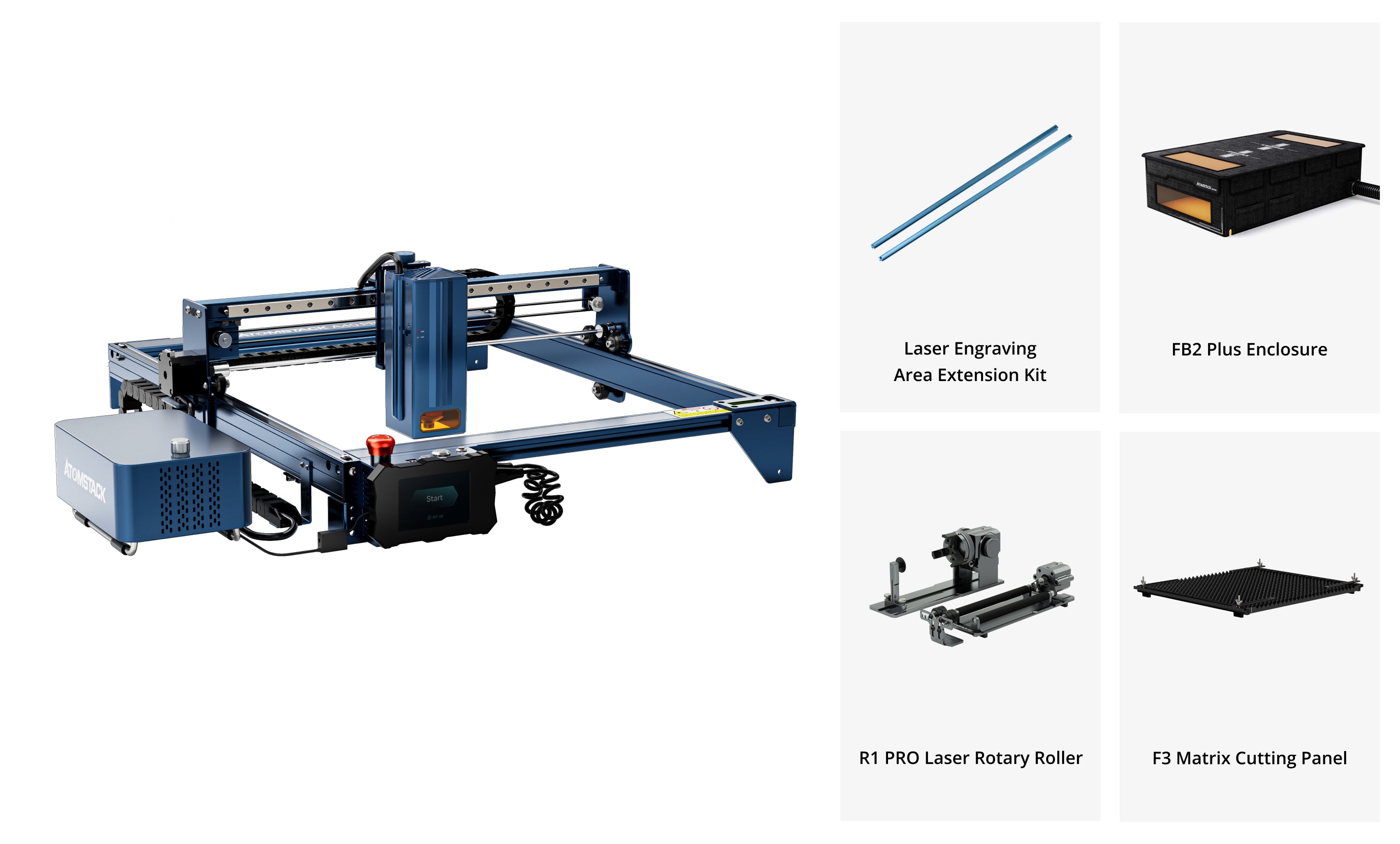 Machine laser AtomStack A40 Pro 210W équipée du kit d'assistance pneumatique F30 Pro 