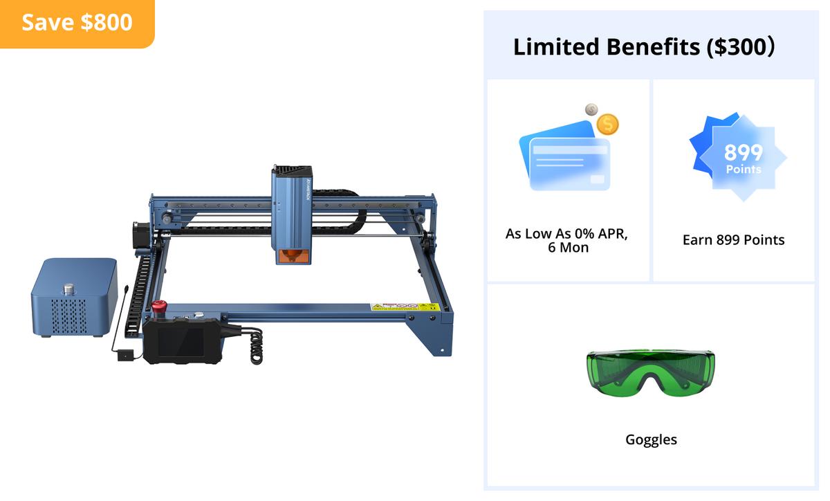 Machine laser AtomStack A40 Pro 210W équipée du kit d'assistance pneumatique F30 Pro 