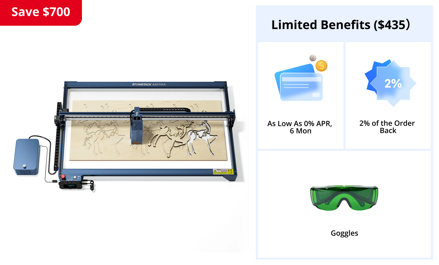 AtomStack A40 Max Large Size Laser Engraving And Cutting Machine with F60 Air Assist Kit