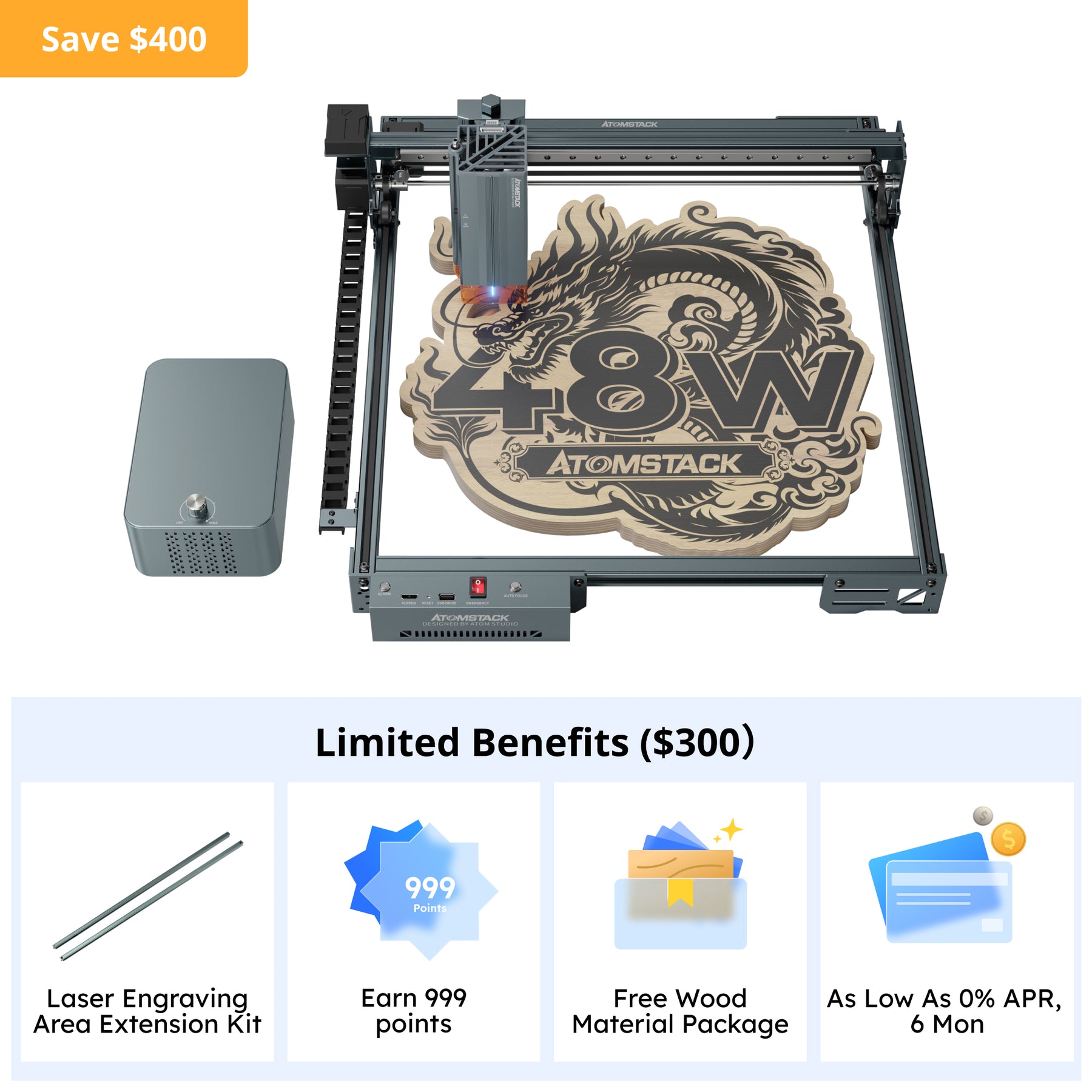 AtomStack A40 Pro V2 Laser Engraver with F60 Air Assist Kit