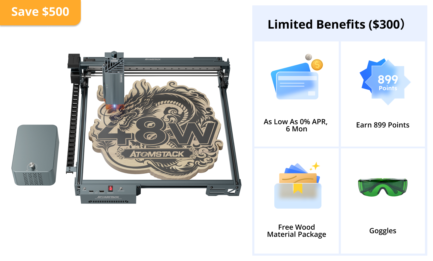 AtomStack A40 Pro V2 Laser Engraver with F60 Air Assist Kit