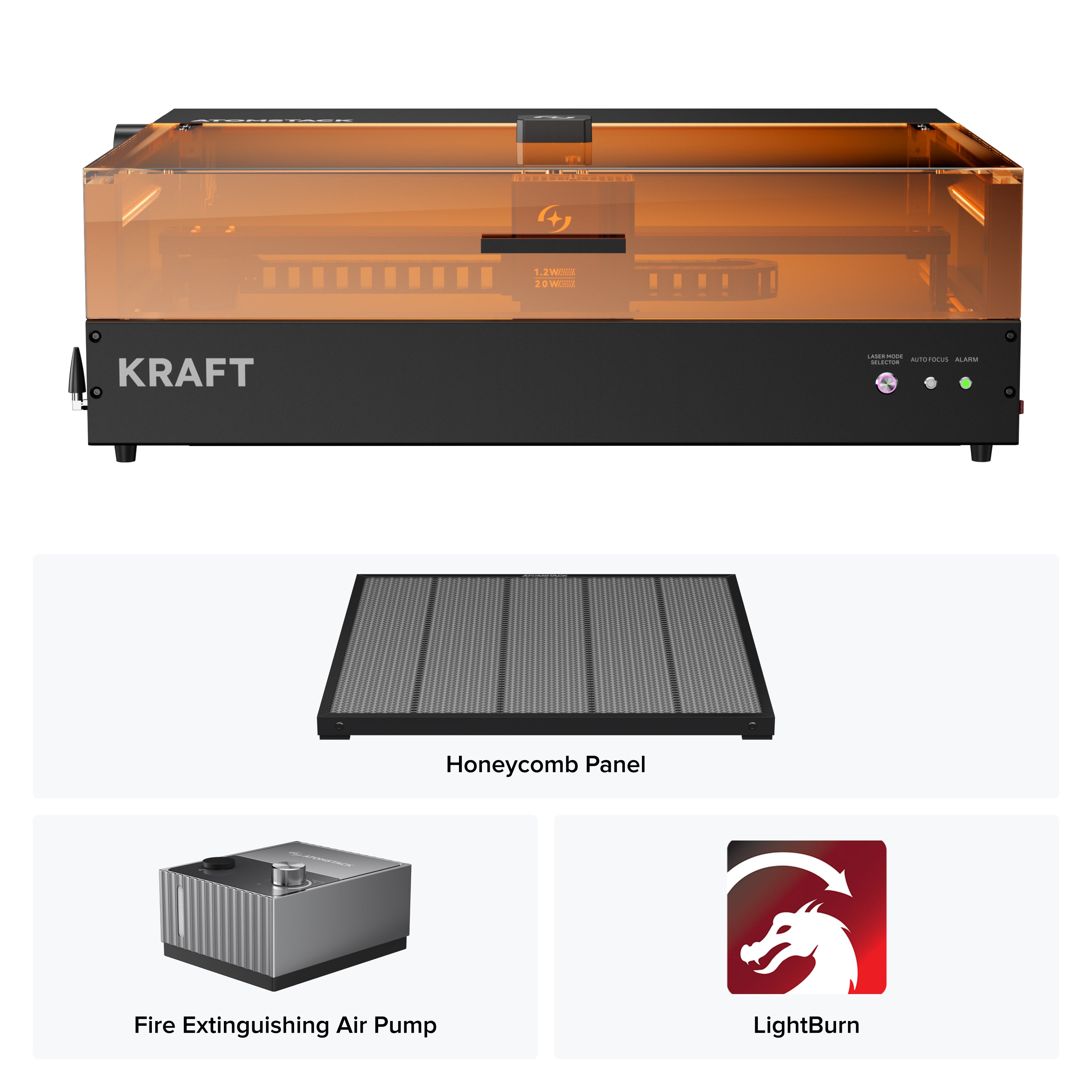 Grabador láser dual AtomStack Kraft, diodo de 20 W + IR de 1,2 W