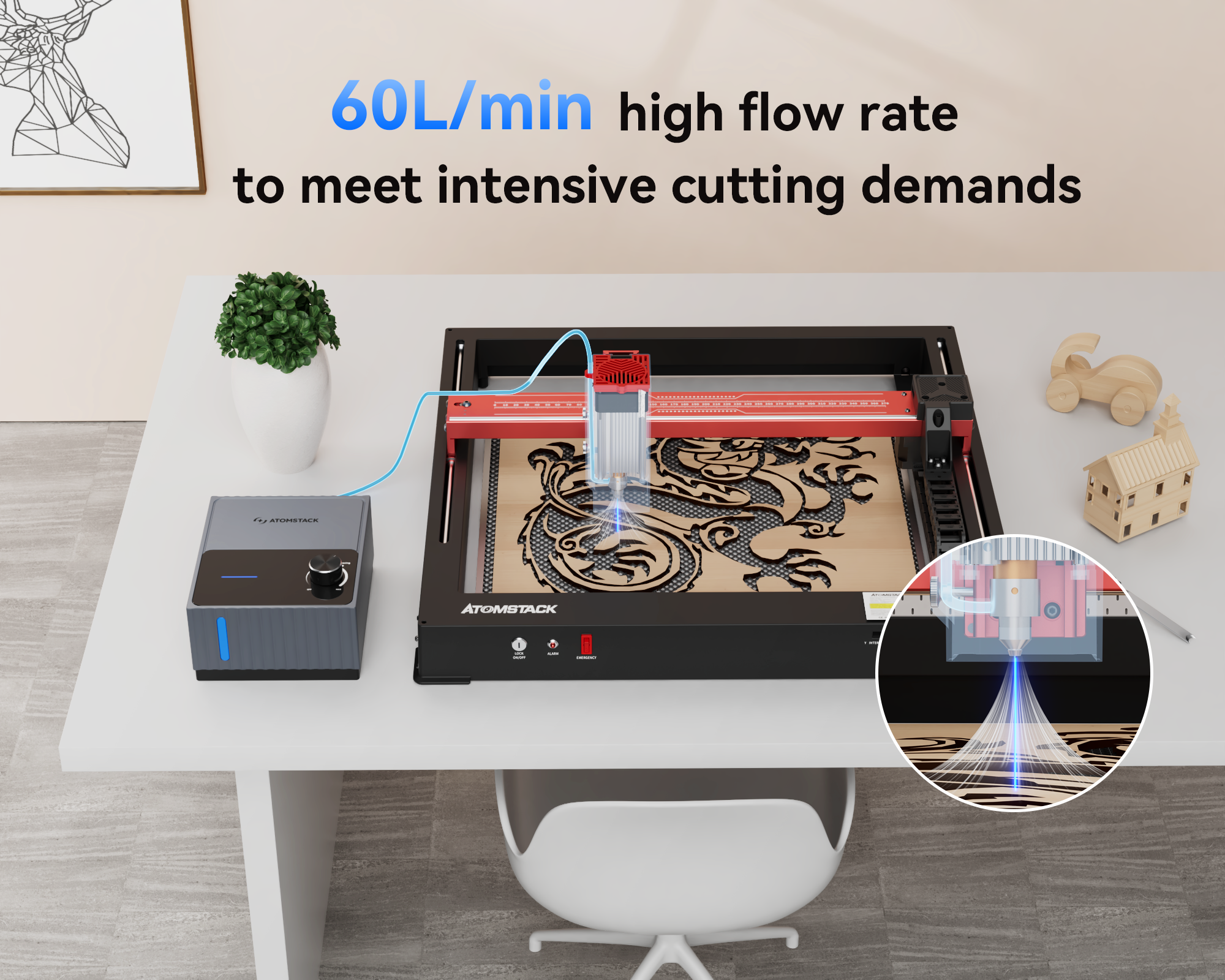 Ensemble d'assistance pneumatique AtomStack F80 pour machine de gravure et de découpe laser