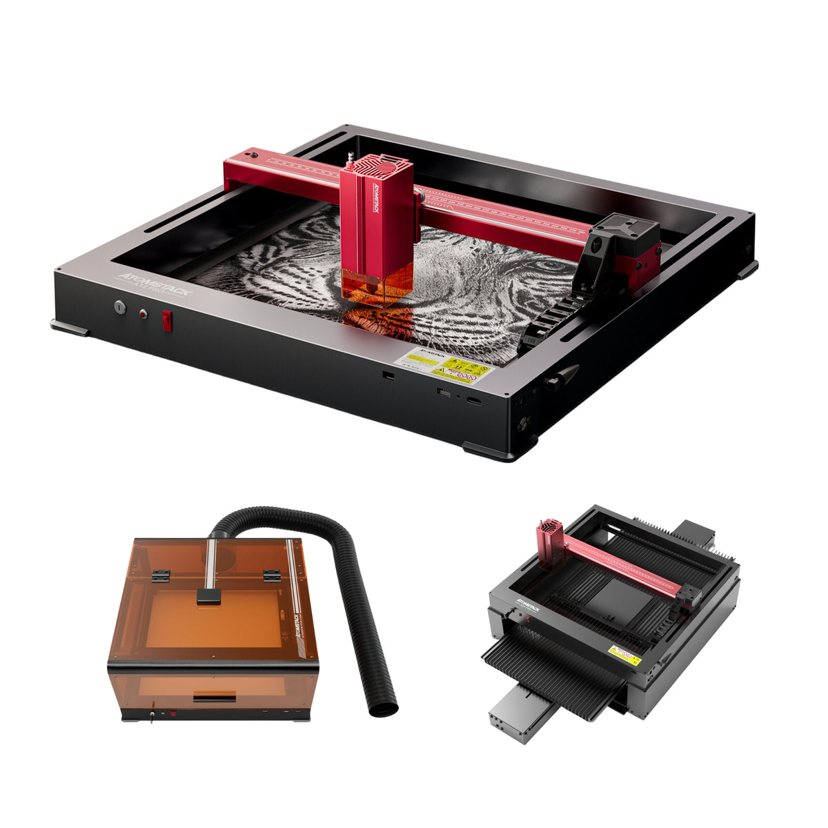 AtomStack A12 Pro Laser Engraver Unibody Frame No Assembly Required with B3 Enclosure and R5 Automatic Conveyor