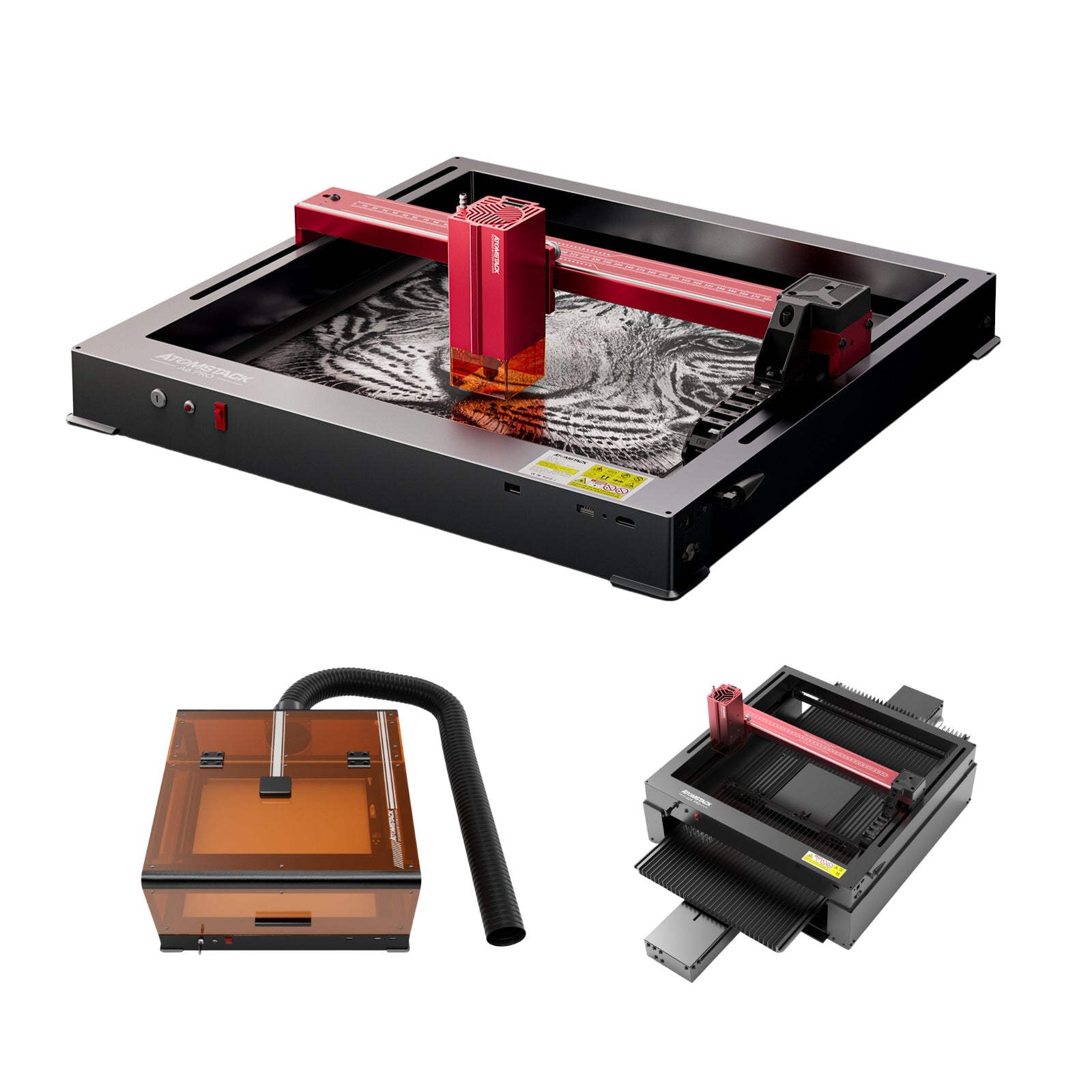 AtomStack A6 PRO Laser Engraver Unibody Frame No Assembly Required with B3 Enclosure and F5 Automatic Conveyor