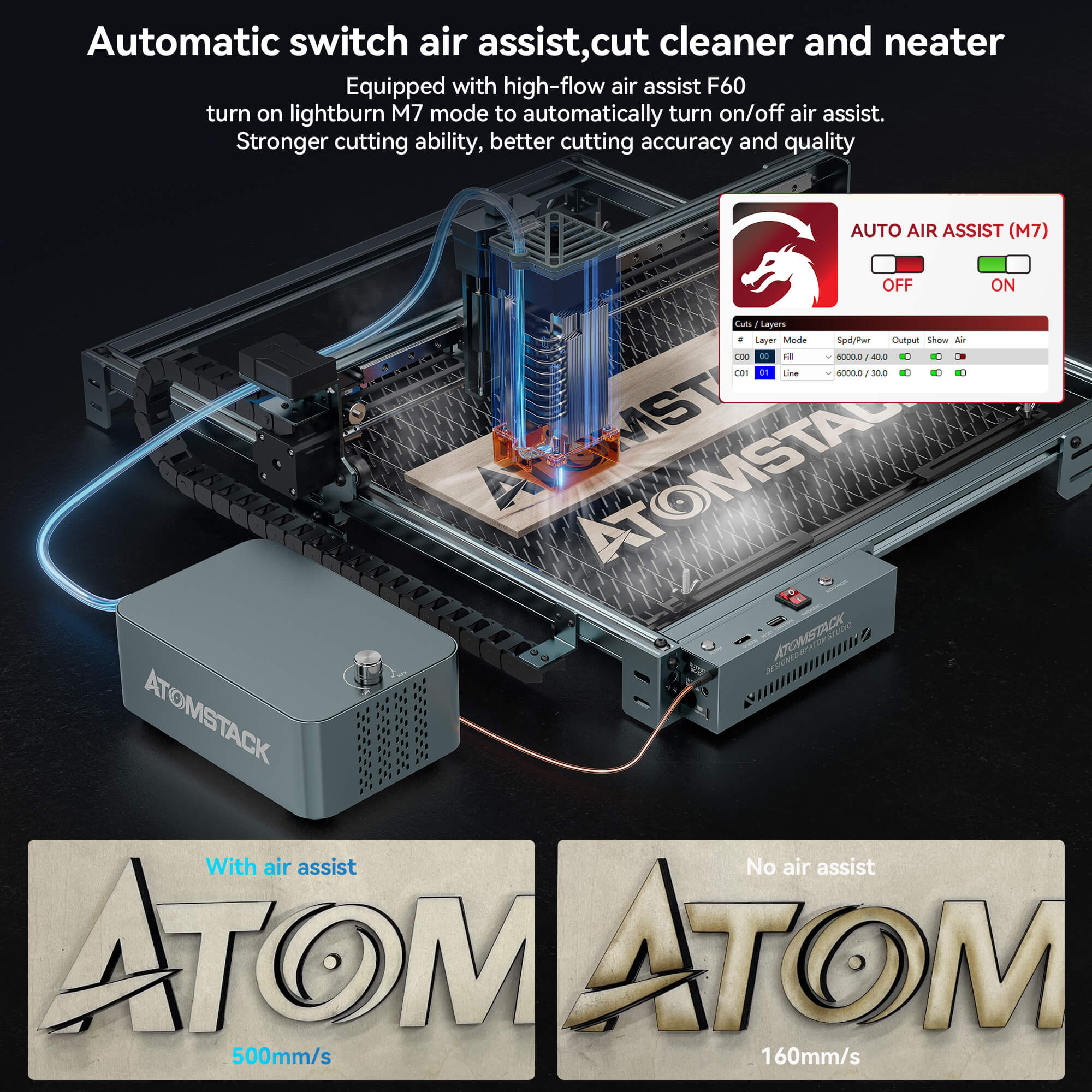 AtomStack A40 Pro V2 Laser Engraver with F60 Air Assist Kit