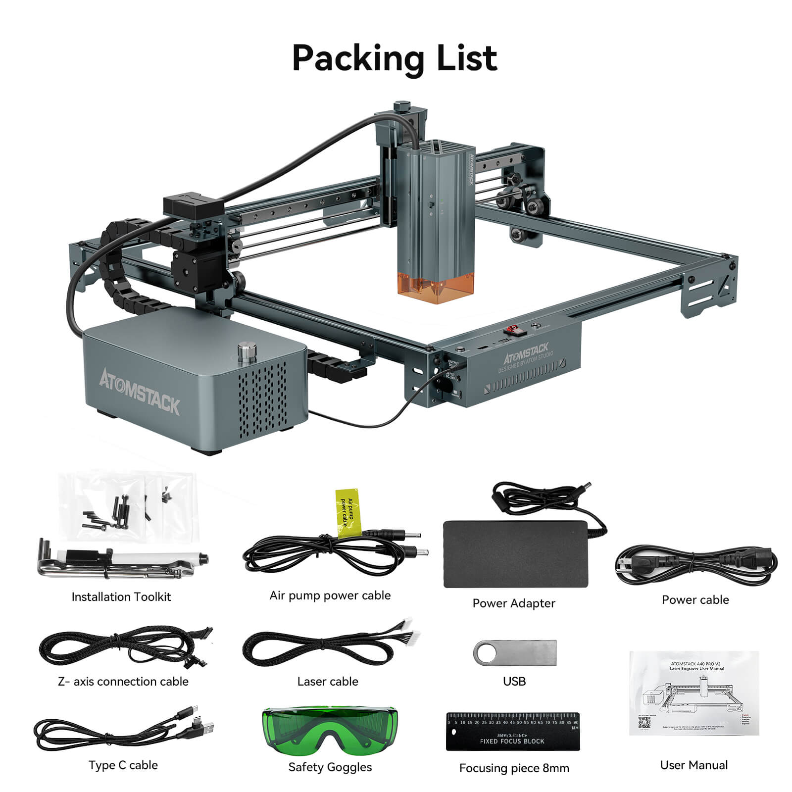 AtomStack A40 Pro V2 Laser Engraver with F60 Air Assist Kit