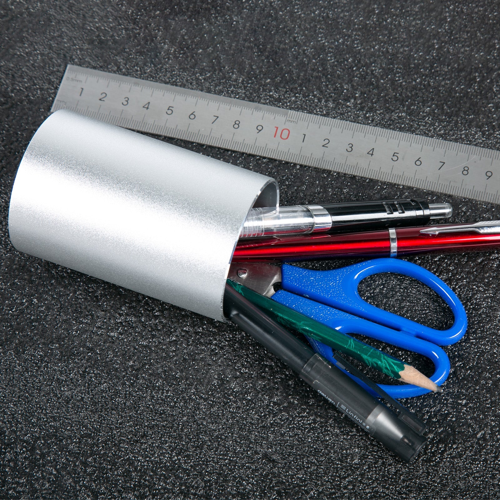 Aluminum Alloy Round Pen Holder Desktop Makeup Storage Organizer for Home Office School