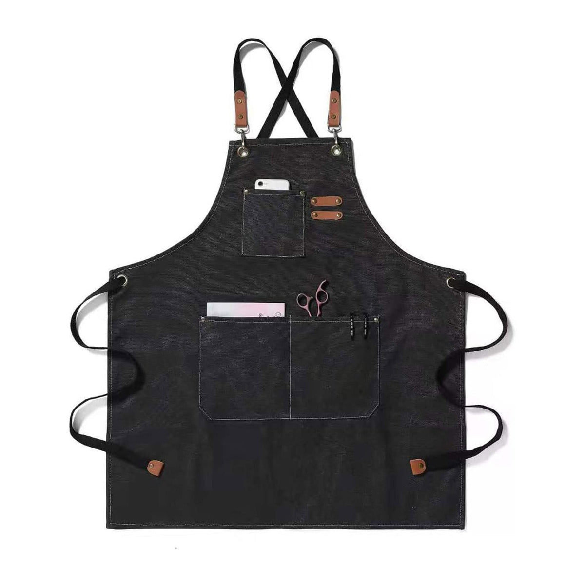 Kochschürze aus Baumwoll-Canvas, verstellbarer Riemen, überkreuzte Rückseite mit Tasche