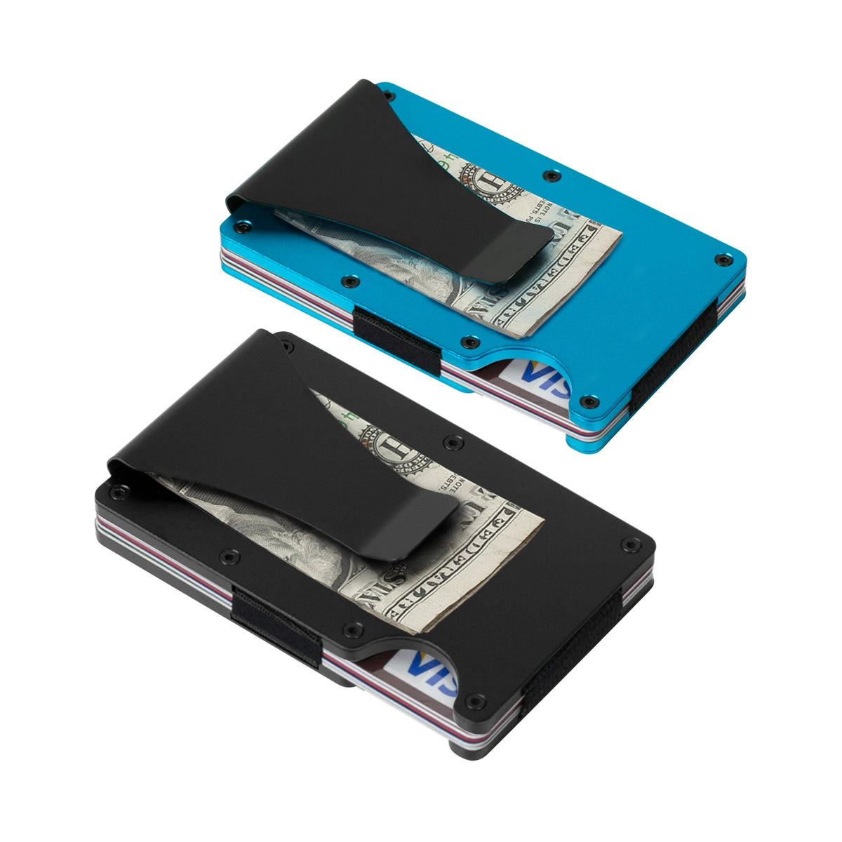 2 Stück schlanke Herren-Geldbörsen mit RFID-Blockierung, Vordertasche, Kreditkartenetui, Metall-Geldbörsen mit Geldklammer