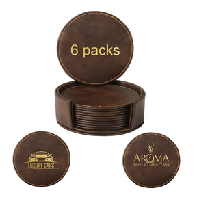 6PCS 3.94 inch Personalized Custom Leather Coaster Round Drink Coasters with Holder