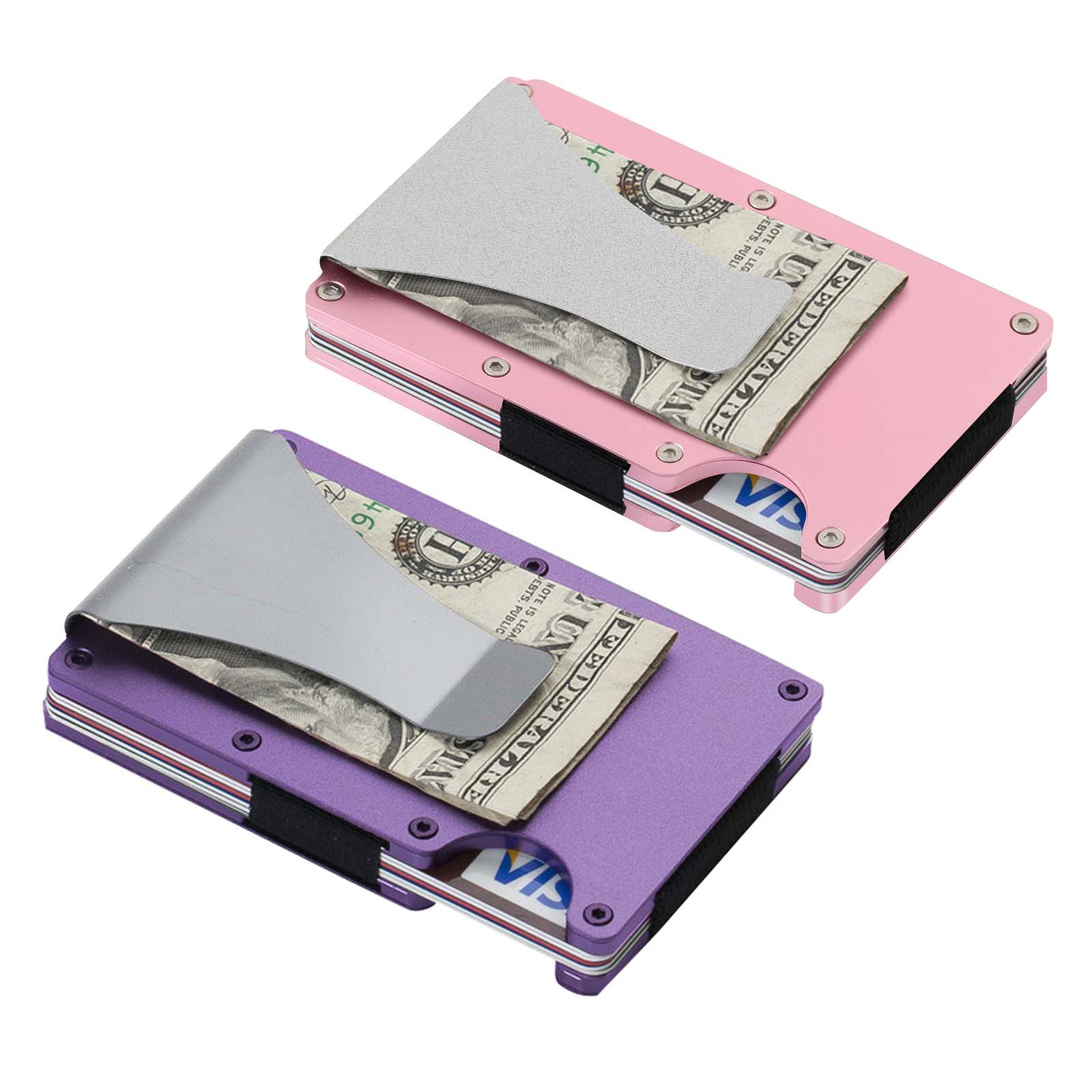 2pcs Mens Slim Wallet RFID Blocking Front Pocket Credit Card Holder Metal Wallets w/Money Clip