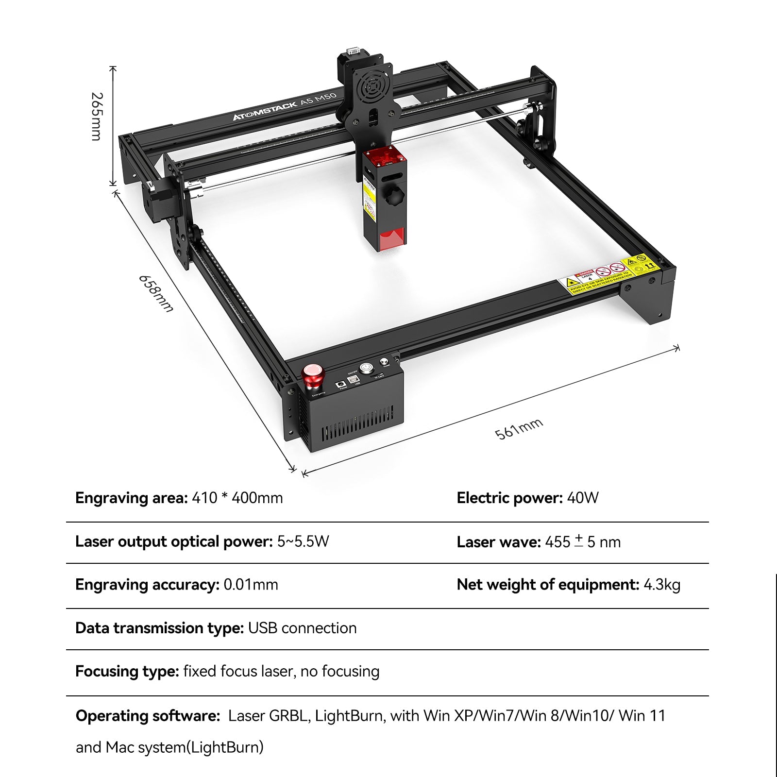AtomStack A5 M50 Laser Engraver 40W DIY Engraving Cutting Machine for Wood Metal Leather
