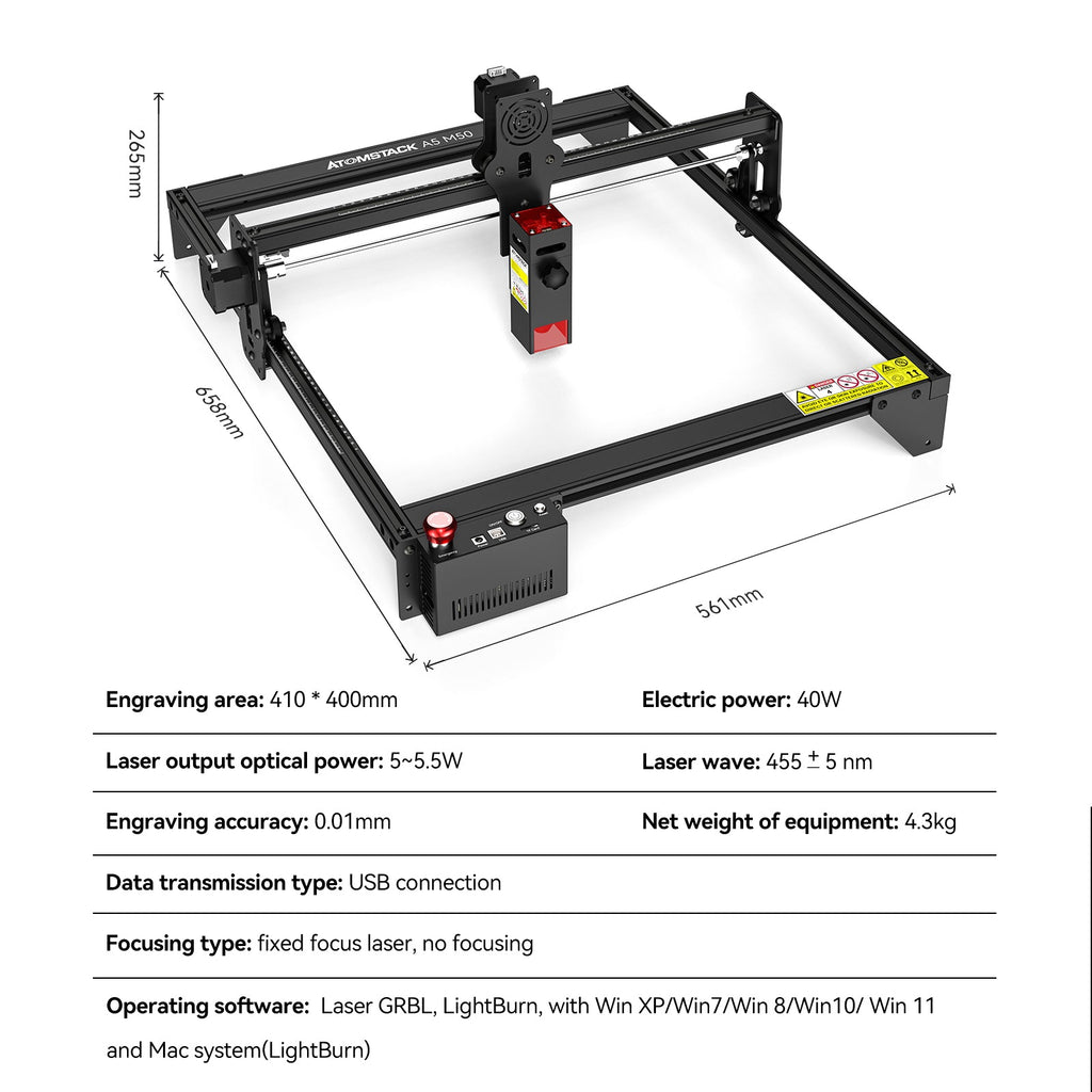 AtomStack A5 M50 Laser Engraver 5W Engraving Cutting Machine