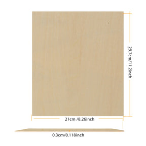 10pcs A4 Plywood Sheets 3mm Thickness (+/- 0.2mm) Basswood Plywood 21x29.7x0.3cm for Engraving