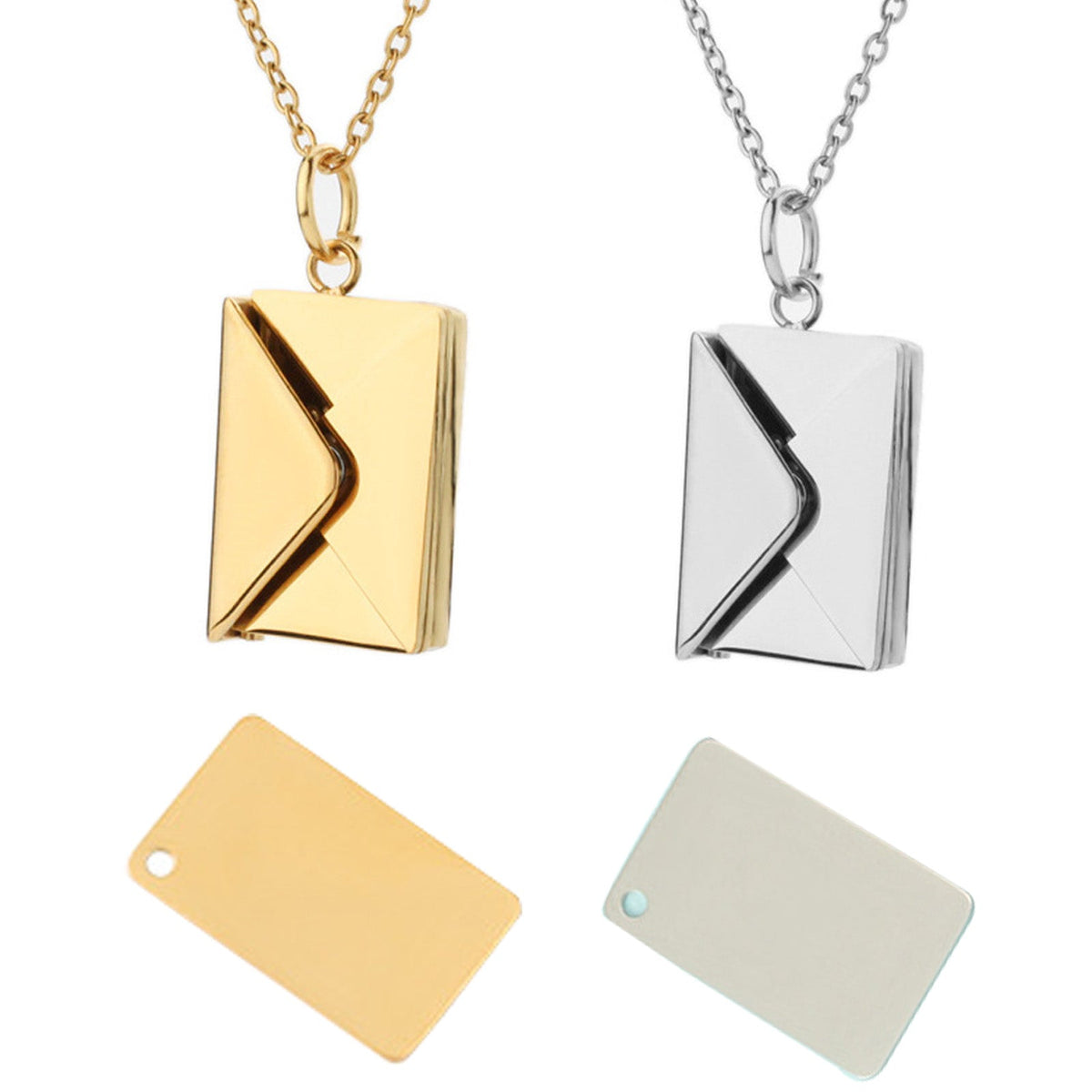 2 Stück Umschlag-Liebesbrief-Halskette für Damen und Herren, Edelstahl, graviertes Medaillon-Anhänger-Geschenk