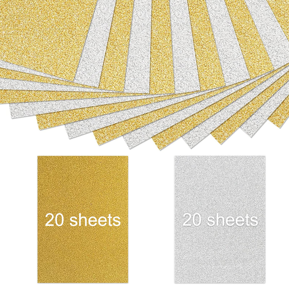 40 Blatt Gold-Silber-Glitzer-Kartonpapier, A4, selbstklebendes Glitzerpapier, 250 g/m², zum Basteln